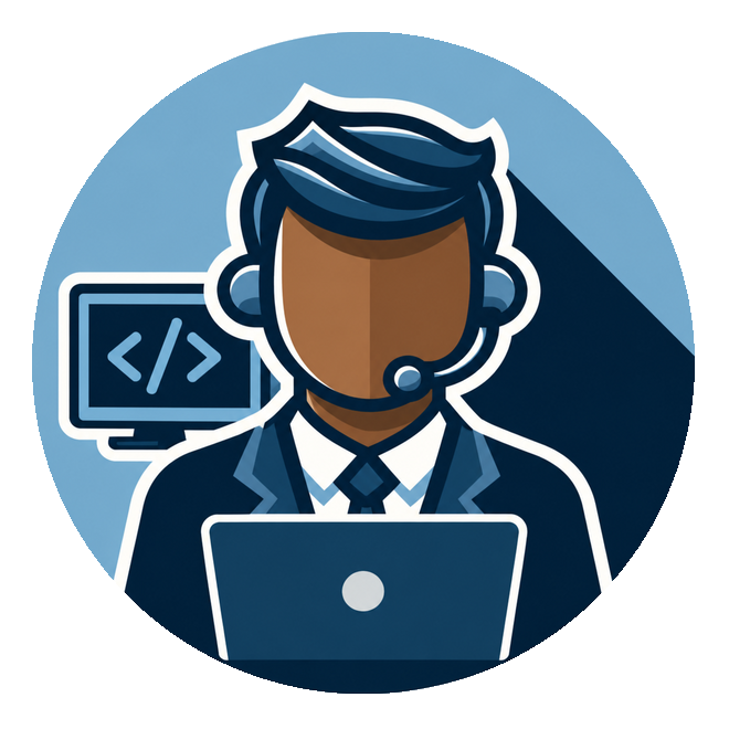 An intake agent at a laptop, on a headset